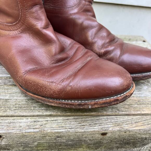 Vintage 80s 90s Justin Brown Roper Pull On Cowboy Boots 8E Style 3404 - Picture 4 of 9